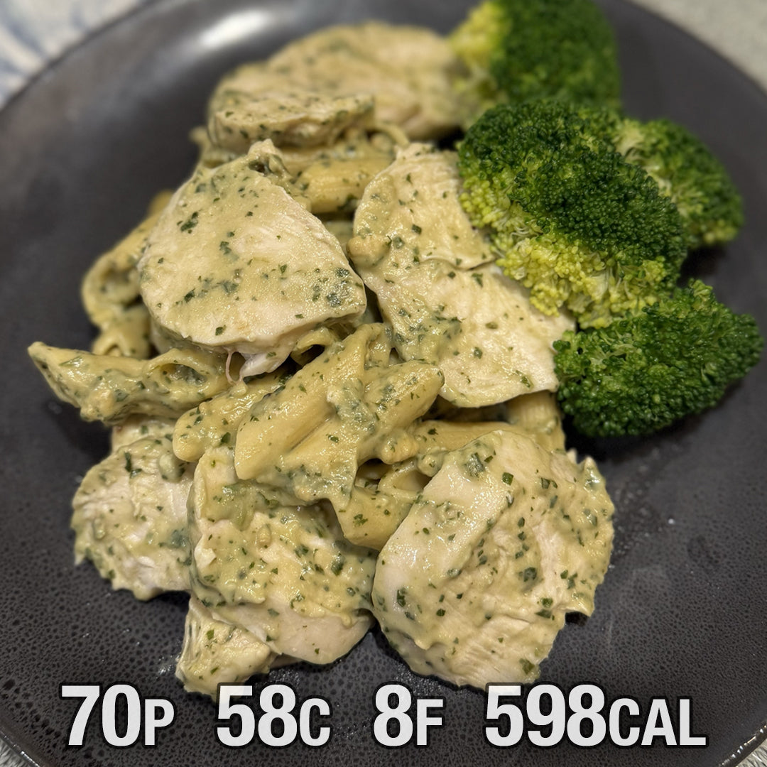 Pesto chicken protein penne pasta