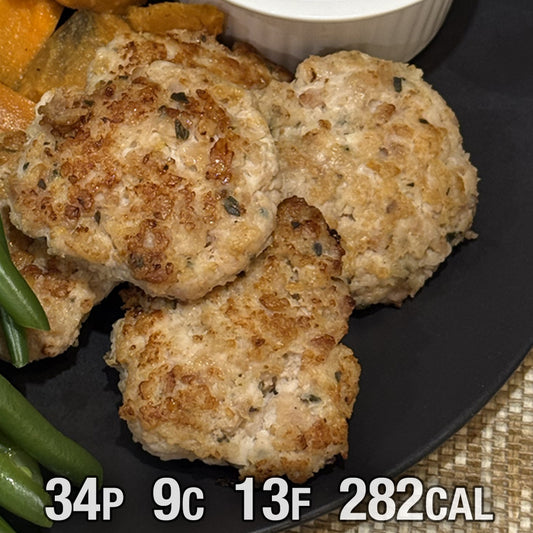 KETO Chicken rissoles & gravy with cauliflower rice